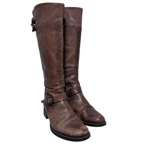 Aldo Cognac Tall Leather Buckle Detail Moto Boot
